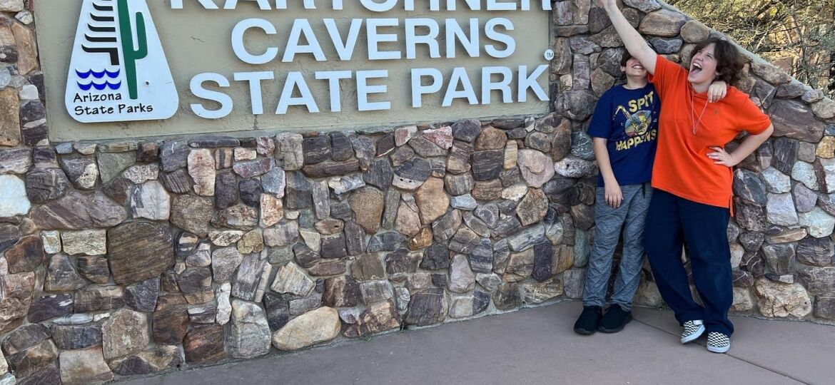 kartchner caverns sign with kids